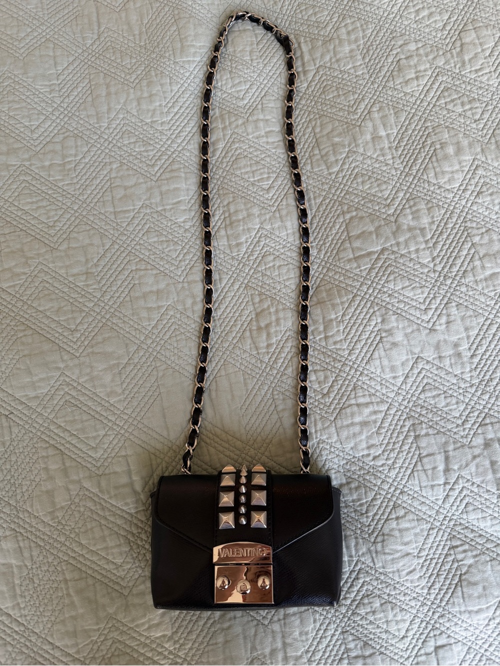 Valentino by Mario Valentino Black Leather Studded Chain Shoulder Bag - Picture 4 of 5